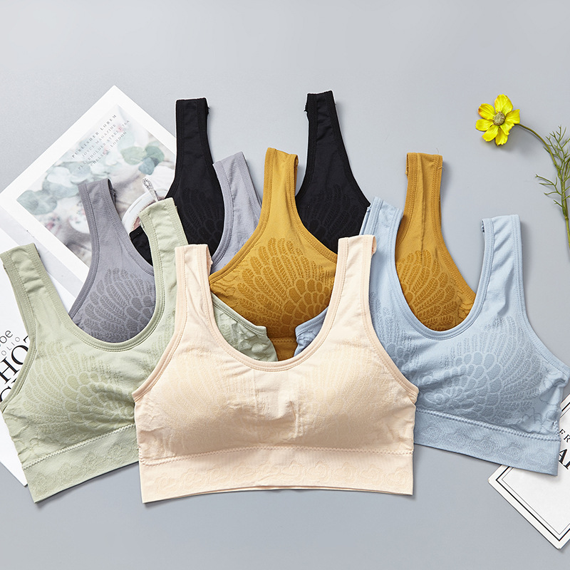 New seamless, wire-free cotton lining sleep gathering yoga lace beauty back vest sports bra for women