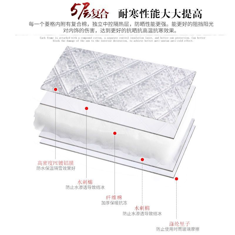 跨境专供汽车车衣铝膜冬季雪挡车衣半罩加厚防冻罩半身前挡遮阳挡白底实物图