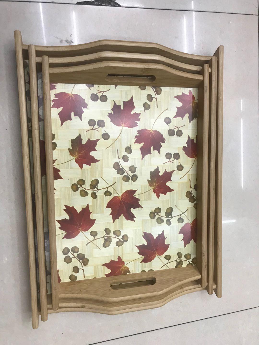 Jiehao Bamboo Distillery tray, restaurant plate, fruit plate, household three-piece set, angled double-ear tray