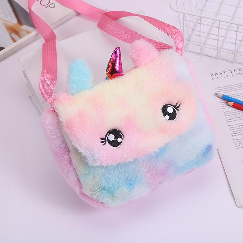 新款独角兽兔毛背包毛绒小包女包可爱卡通儿童休闲单肩斜挎包详情图7