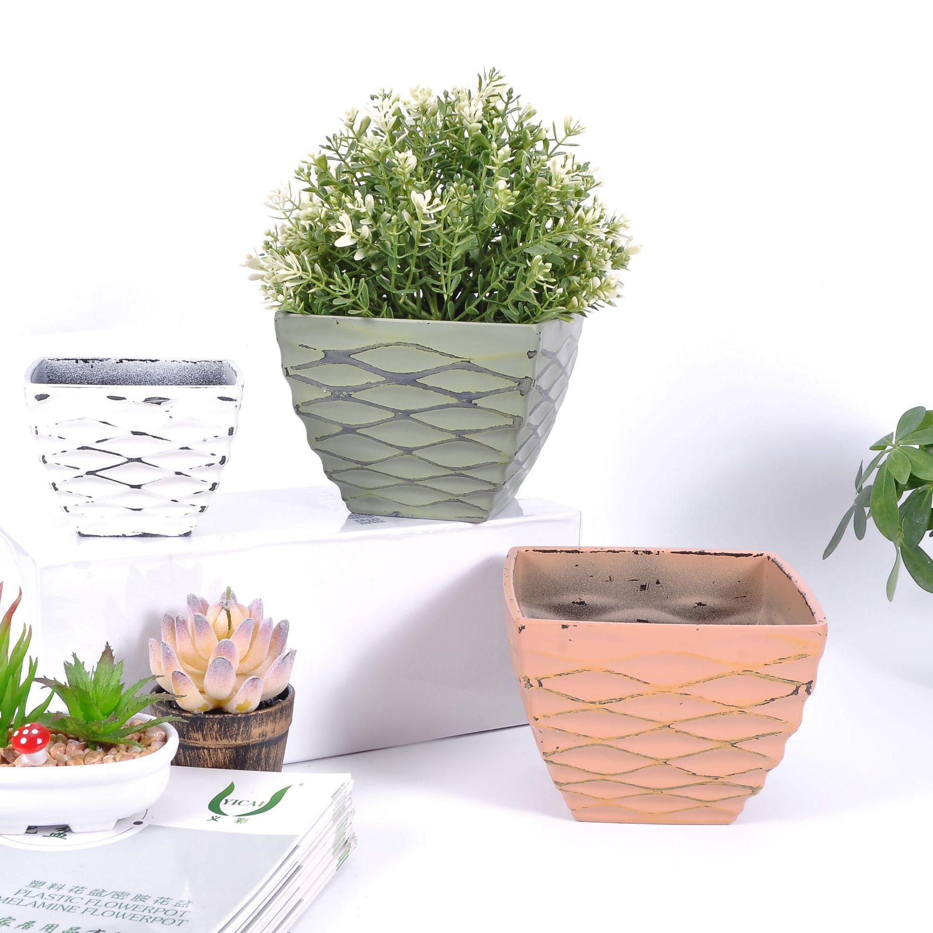 Manufacturers imitation old effect 3 dimensions concave square plastic flowerpot succulent flowerpot to do old square flowerpot imitation porcelain thumbnail