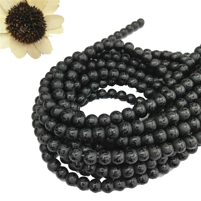 Factory direct sales of six-character mantra Buddhist prayer beads, wholesale of black matte stone semi-finished products with embossed characters, DIY jewelry and matching beads Item Picture