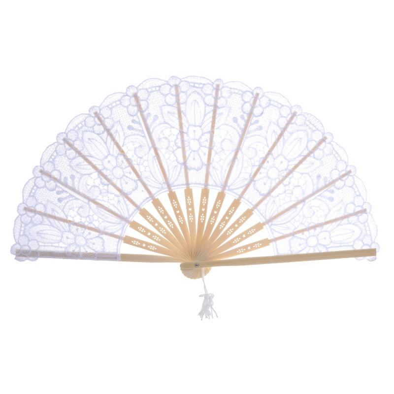 Creative new lace fans, white cotton fabric hollowed-out folding fans, performance fans, decorative fans, wedding supplies wholesale undefined