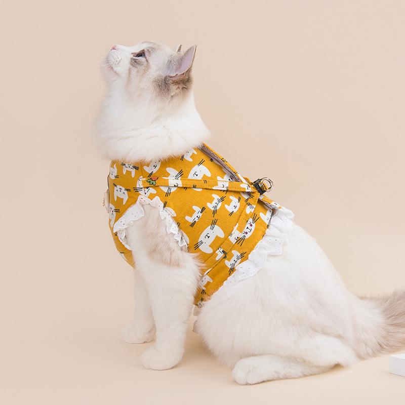 Pet products Pet products Lace wool kitten clothes to prevent breaking out walking cat vests for cats special cat leash hair details Picture