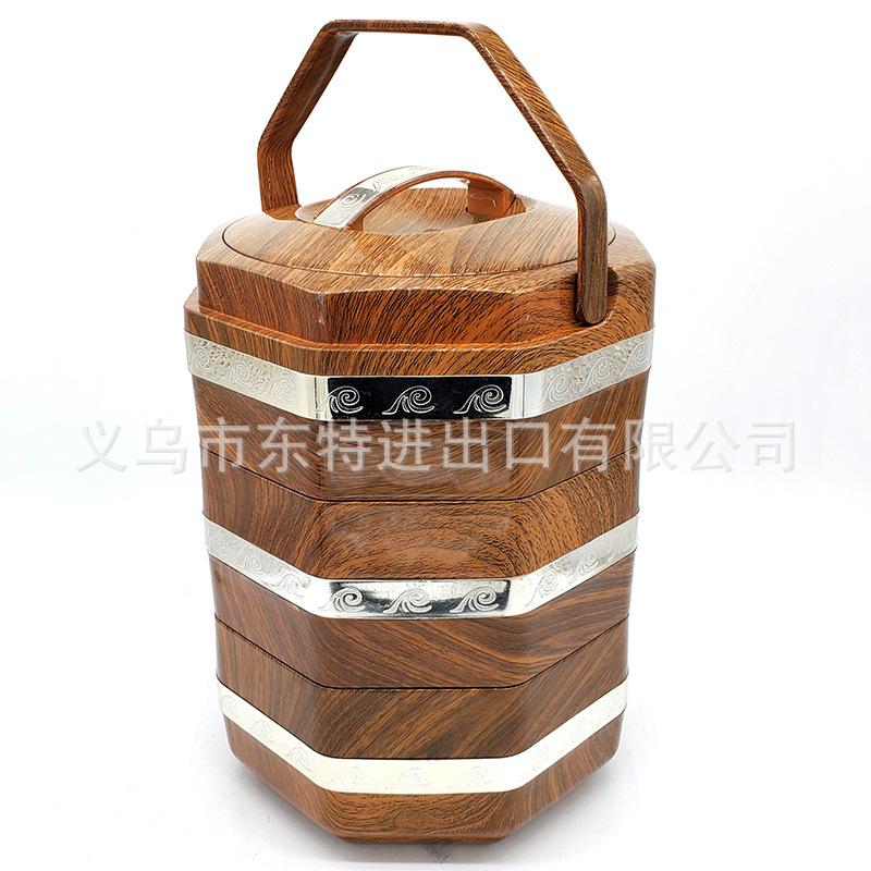 Stainless steel Japanese octagonal multi-layer bento box, wood-grain hand-held picnic lunch box, multi-purpose food grid gift lunch box Specification image