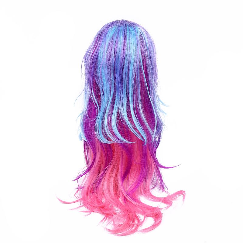 Direct sales of gradient anime cosplay wigs from the manufacturer, long curly hair, high-temperature silk decorative props, easy-to-manage wig head covers details Picture