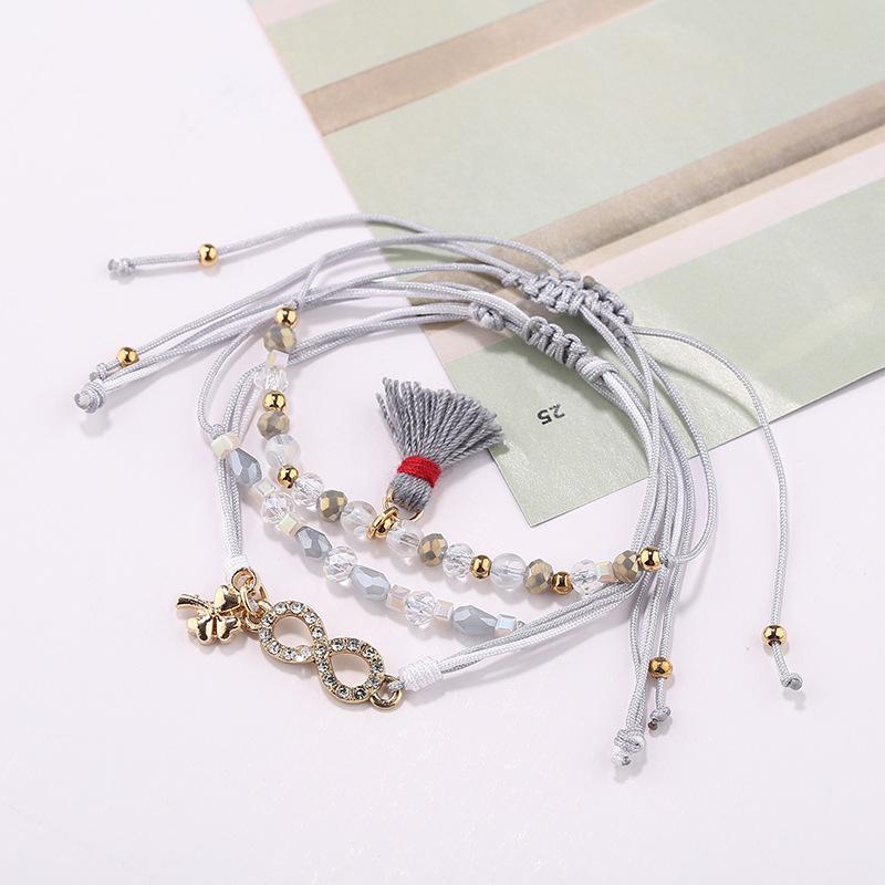 Cross-border new Boho style hand-braided alloy rice bead bracelet fashion everything tassel hand jewelry string thumbnail