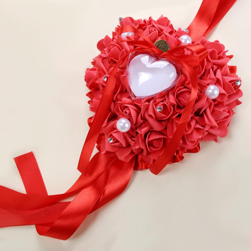 Cross-border foreign trade pe foam ring box, heart-shaped ring pillow, Western-style wedding supplies, rose pvc box packaging, hanging decoration