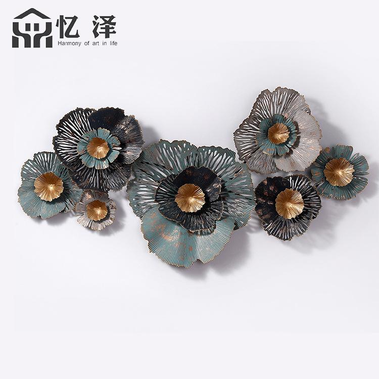 新中式做旧牡丹花铁艺壁挂一件起批室内装修装饰品墙面金属挂件