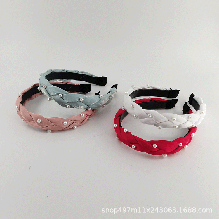 New Crystal Section Hand Braided Braid Head Hoop Fashion Simple Temperament Reed Manufacturers Direct Korean Nail Pearl