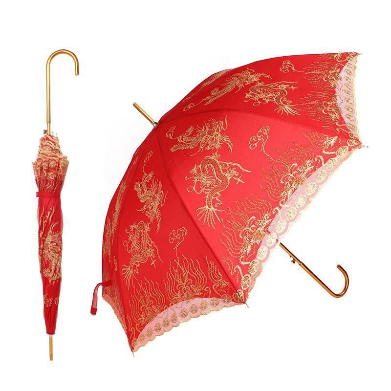 新款出嫁新娘伞中国风婚嫁喜庆出门伞结婚大红色陪嫁喜伞婚庆用品白底实物图