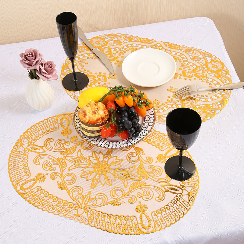 PVC烫金烫银镂空餐垫 碗垫盘垫烟灰缸垫杯垫花瓶垫 家用酒店隔热垫30*45椭圆 