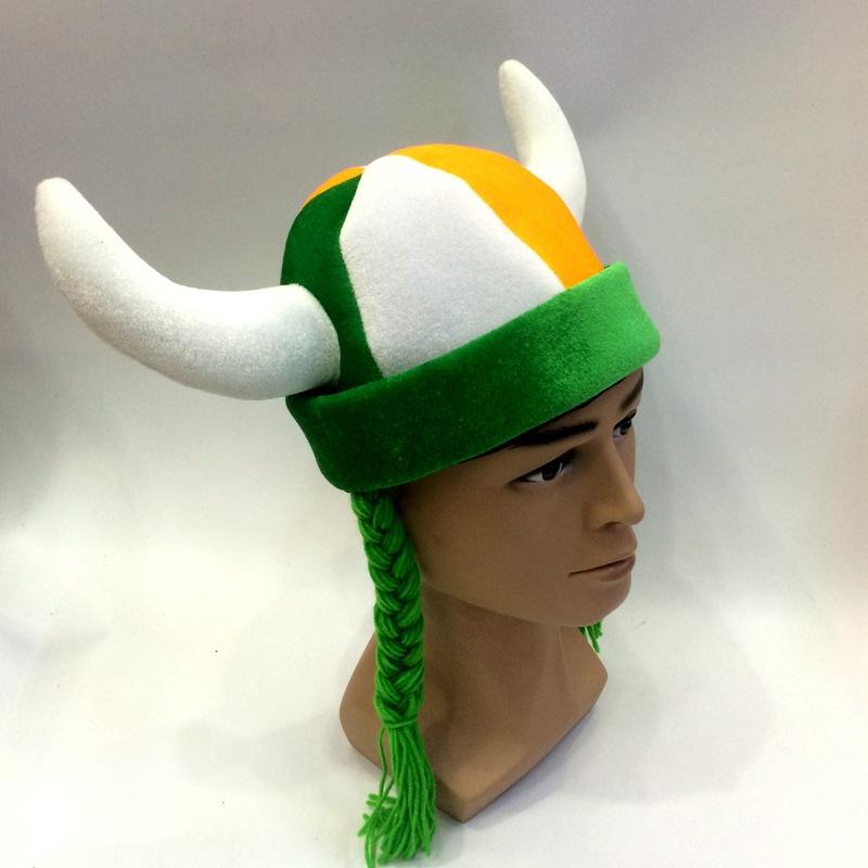 Qianfang Festival wig hat, two ox horns, two woolen braids, fan hat for export, custom-made World Cup festival hat 2542 Specification image