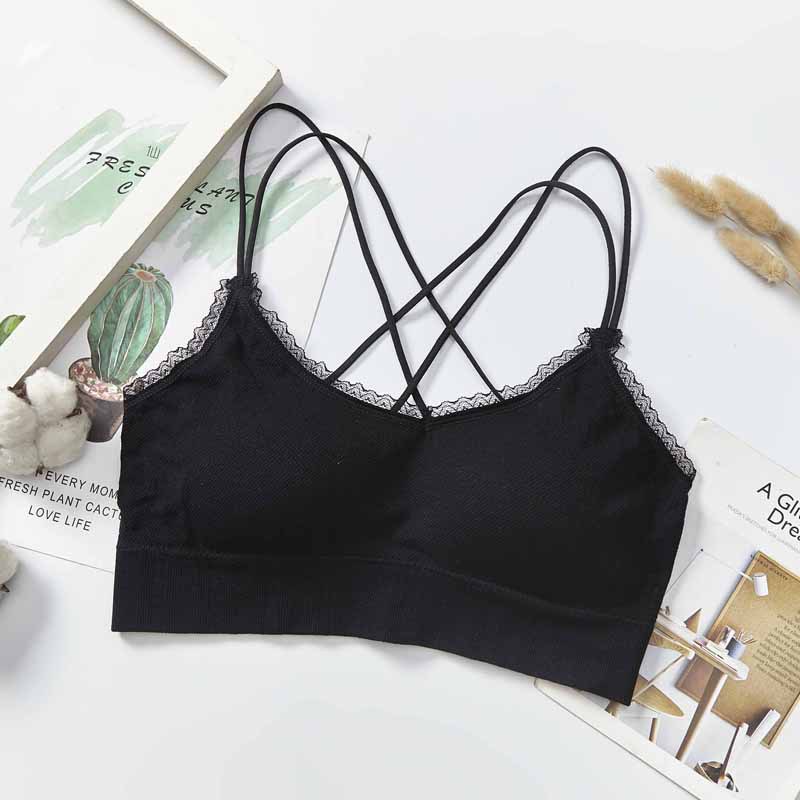New non-mainstream color lace beauty back spaghetti-strap strapless bra for women without steel rings, with chest pads and thin shoulder straps undefined