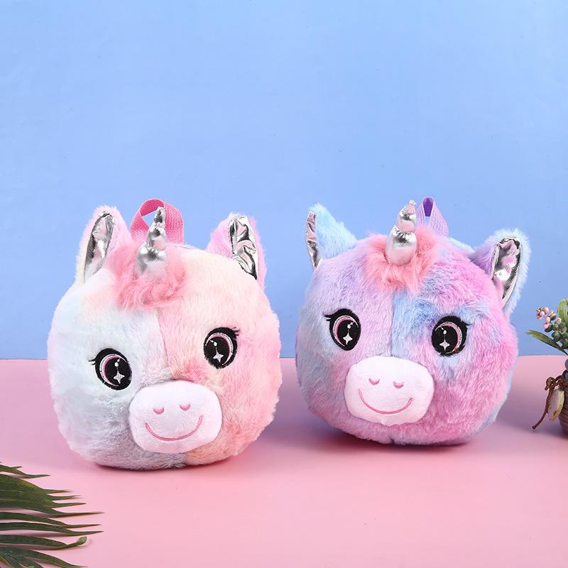 Unicorn plush backpack for children, cute cartoon plush schoolbag, and travel and leisure backpack for girls