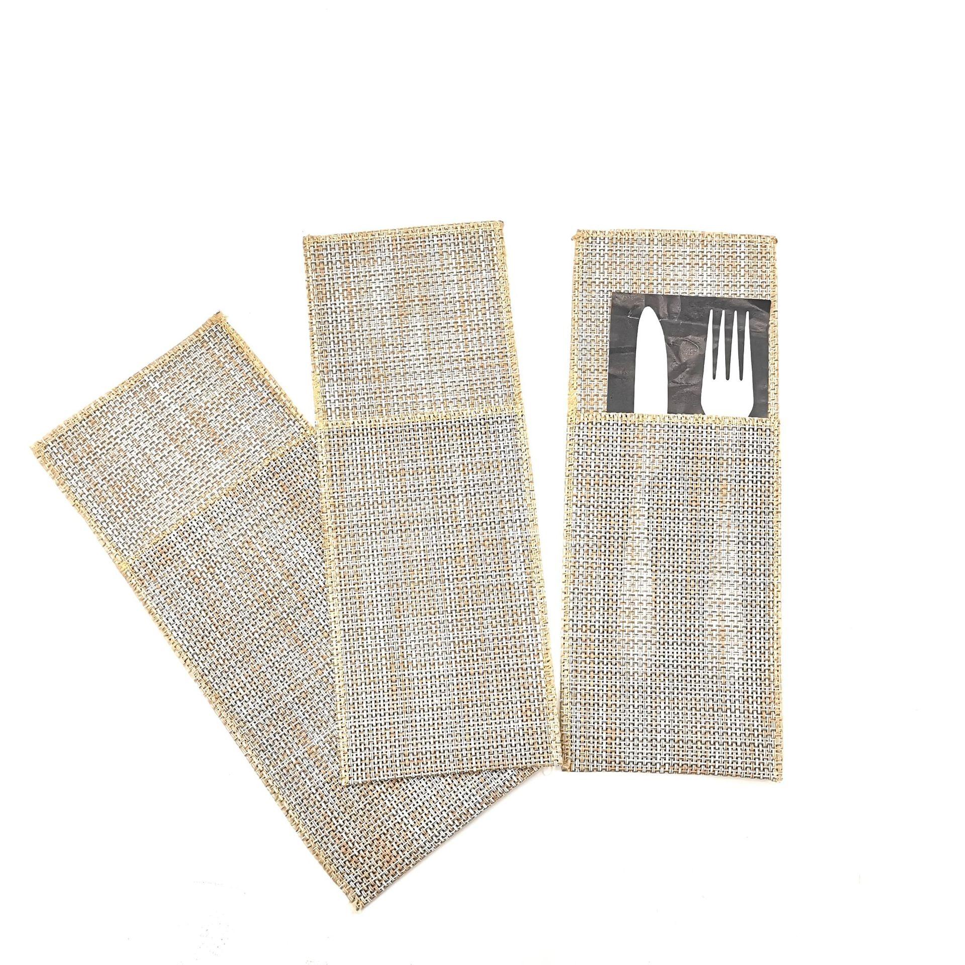 Wholesale European jute PVC free wash cutlery bag lace cutlery bag cutlery decorative bag wedding party supplies