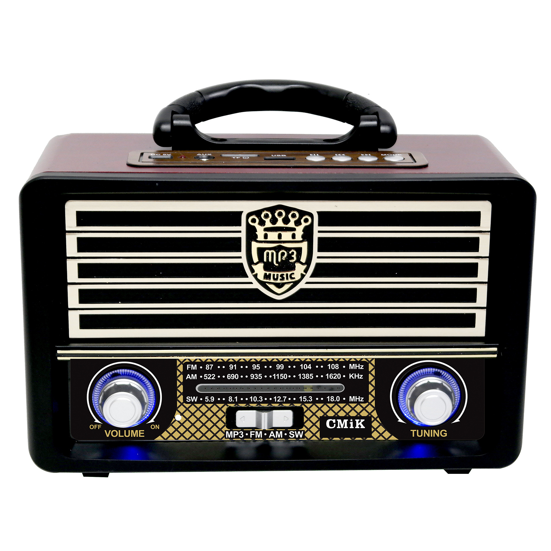 An old-fashioned European brand radio for the elderly, FM desktop, vintage, external amplifier, plug-in radio, made of wood