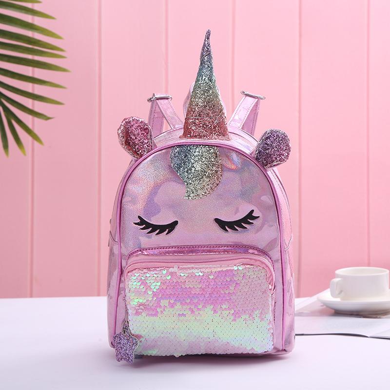 Nueva mujer laser sirena lentejuelas mochila Unicorn unicorn mochila escolar niños mochila