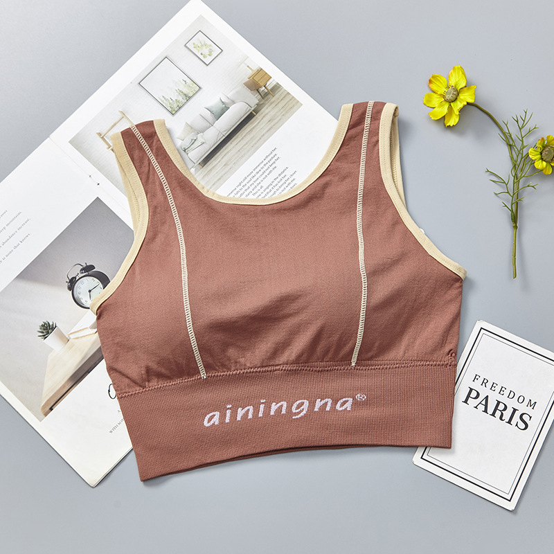 New English letter contrasting color long version thickened, with a beautiful chest, back wrap, seamless chest, tapering abdomen, wide shoulder straps, and outerwear underwear for women undefined