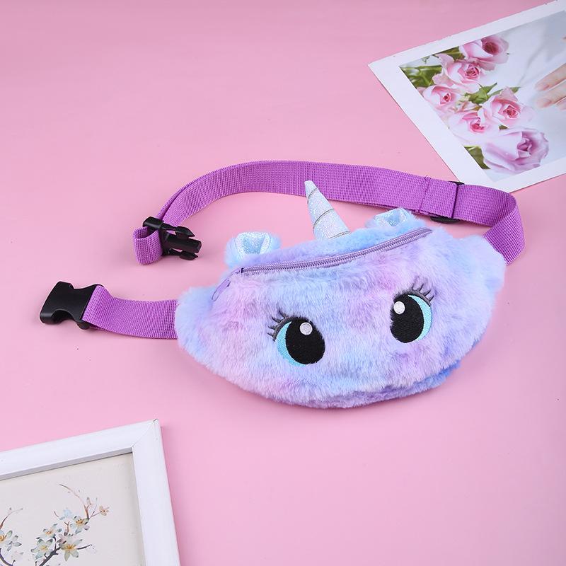 Unicorn cartoon plush single-shoulder bag, cute little girl, big eye waist bag, kindergarten children's crossbody bag, chest bag undefined