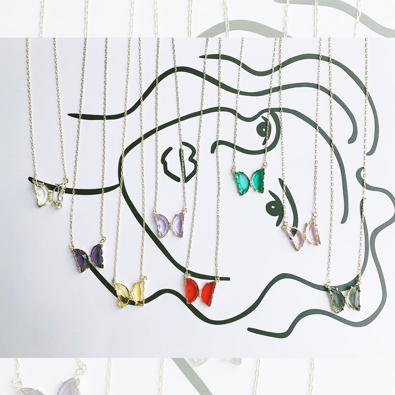 新款蝴蝶项链水晶玻璃透明彩时尚白搭东大门爆款韩国女ins风批发