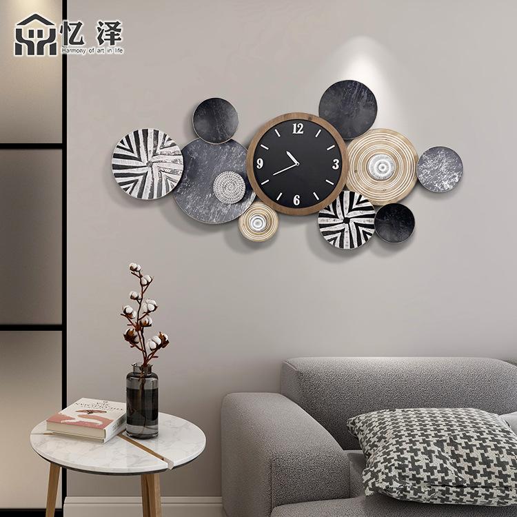 Large metal wall clock home decorative wood wall art hanging