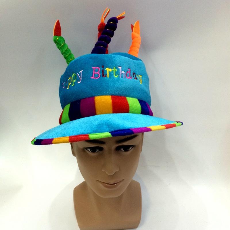 Qianfang Festival Wig hat, 5 candles, blue birthday hat, happy birthday Boy cake hat, Festival hat 2543