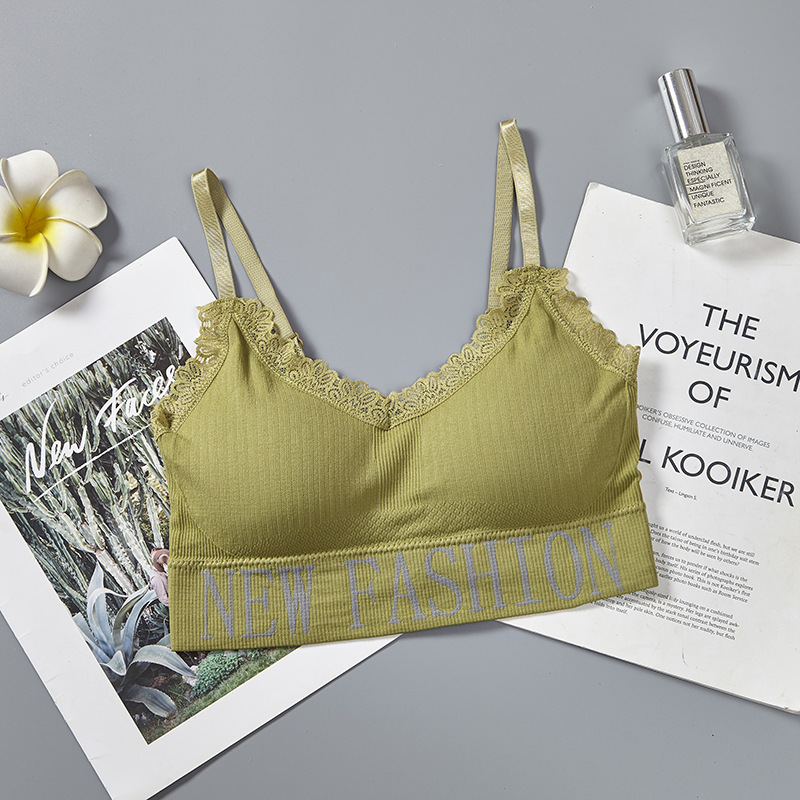 New fashion English letter lace adjustable shoulder strap beautiful back wrap chest wear yoga gathering strap chest cushion underwear for women undefined