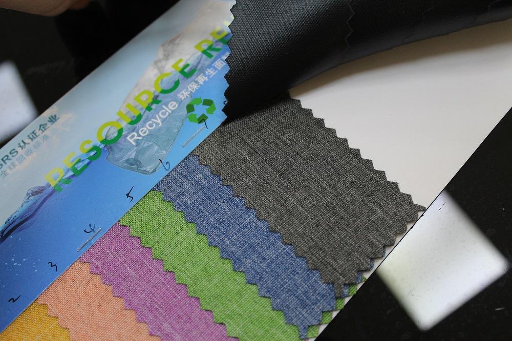 RPET recycled Oxford cloth GRS certified, TC certificate 300D cationic PU in stock for direct shipment Specification image