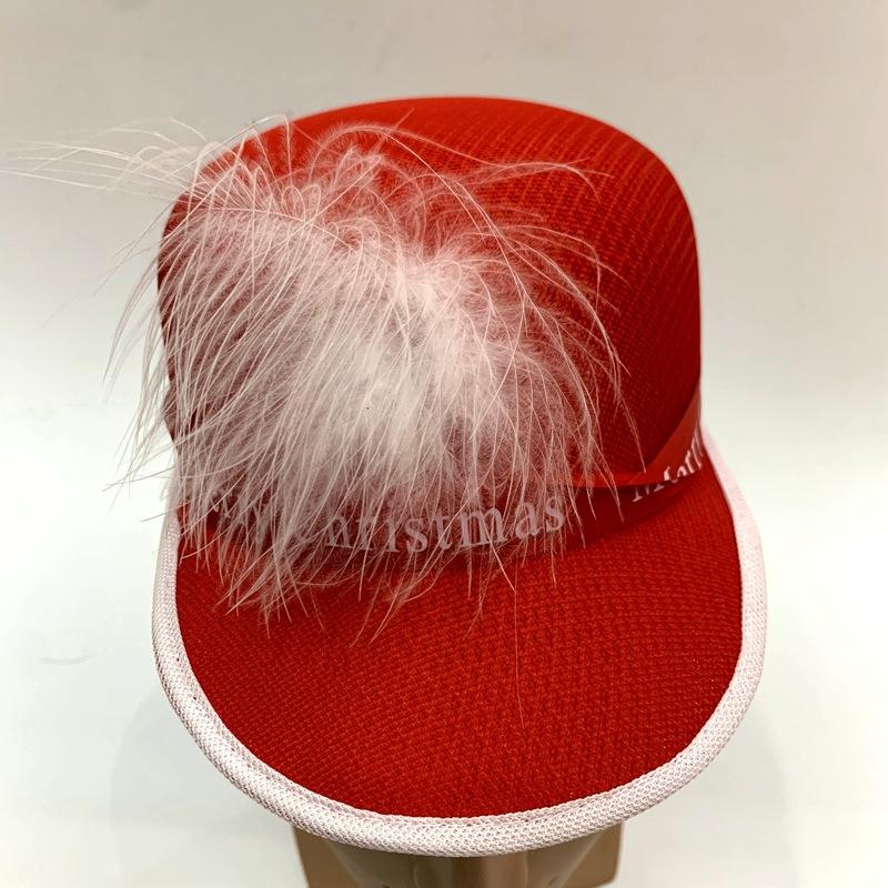 Dome-shaped African child's red "Happy New Year" baseball cap and white feather "Happy Christmas and New Year" little boy hat