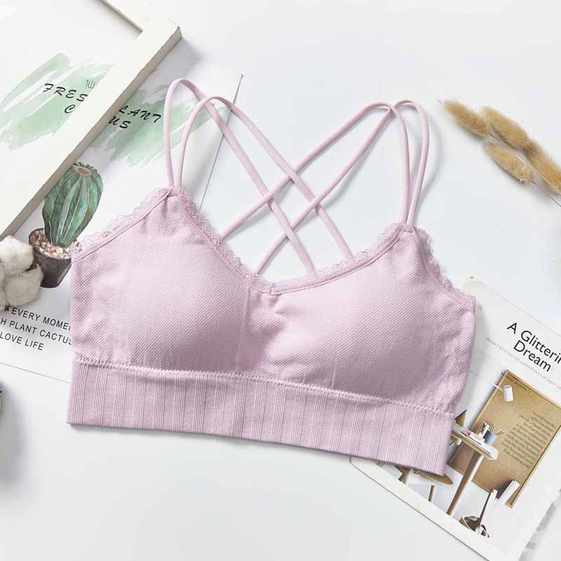 New non-mainstream color lace beauty back spaghetti-strap strapless bra for women without steel rings, with chest pads and thin shoulder straps undefined