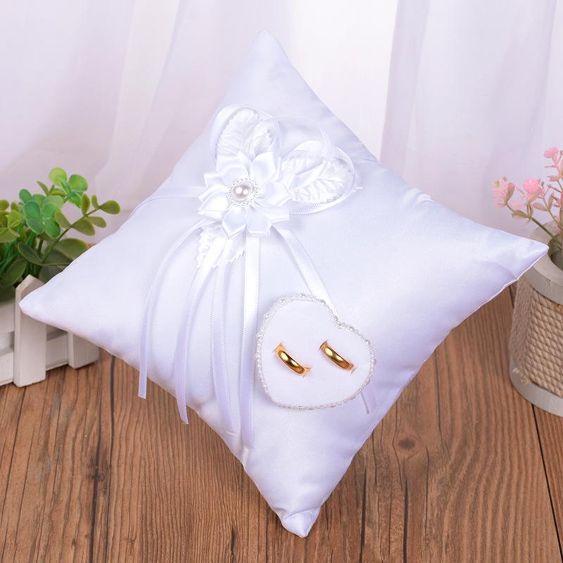 New creative white wedding ring pillows, camellia accessories, square ring boxes, bride and groom ring holders, wholesale wedding supplies details Picture