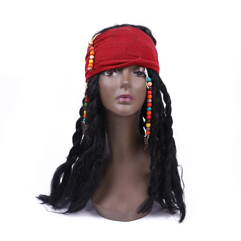 Captain Jack Sparrow, a pirate, wore a wig for both men and women, with decorative wooden beads and dreadlocks. He performed a wig and a wig