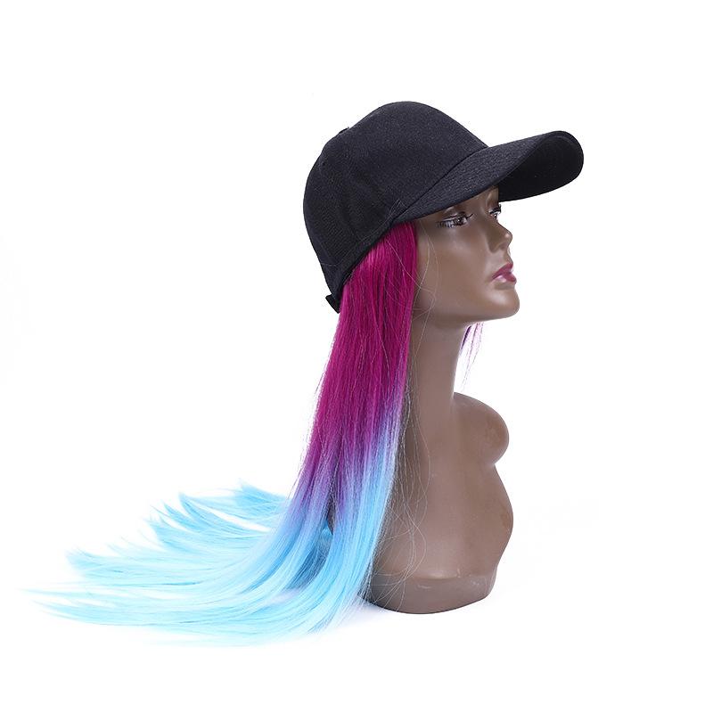 Wholesale black baseball caps, baseball caps, two-color dyed straight wigs, and custom-made curly two-color high-temperature silk wigs Item Picture
