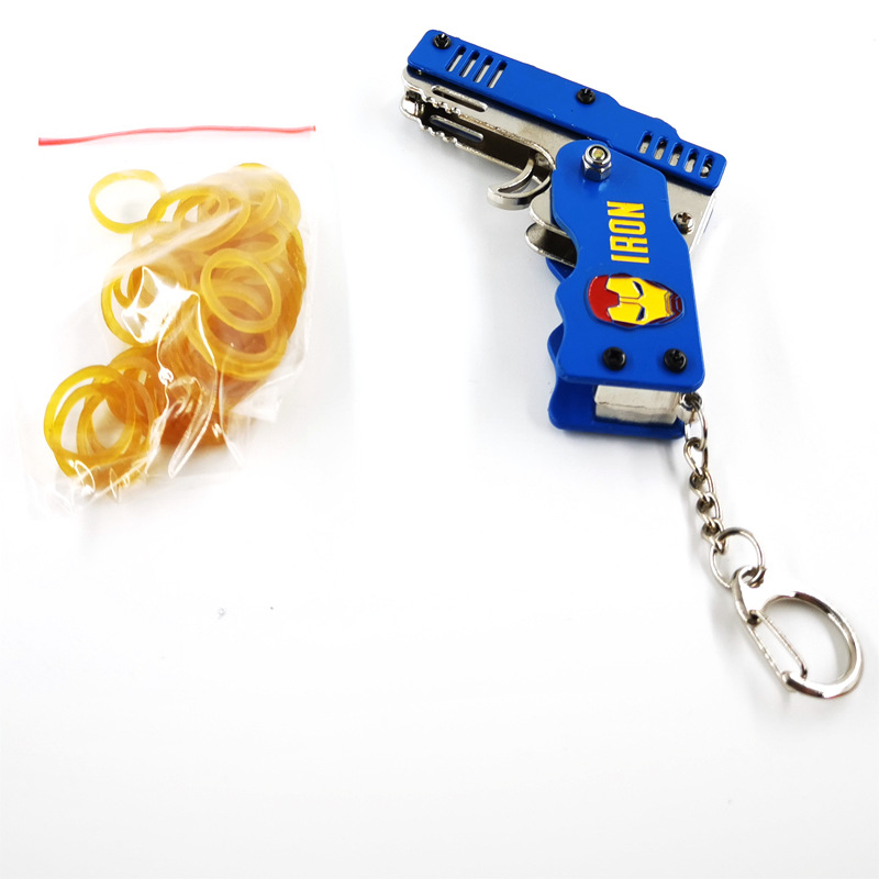 Small rubber band gun, metal toy gun, alloy pistol model, zinc alloy craft hanging accessory details Picture