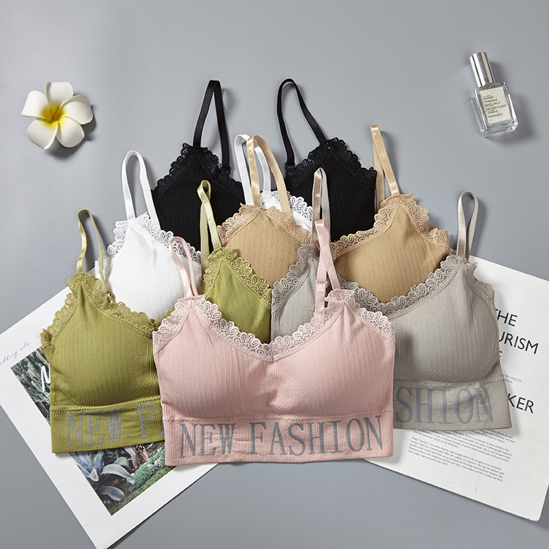 New fashion English letter lace adjustable shoulder strap beautiful back wrap chest wear yoga gathering strap chest cushion underwear for women details Picture