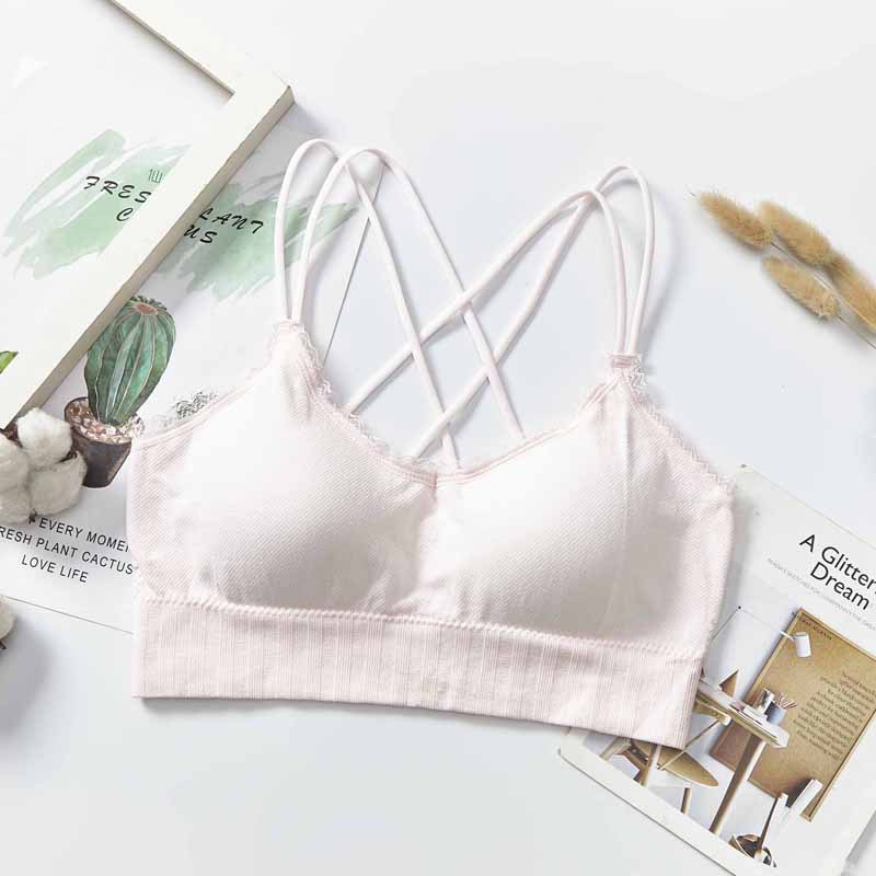 New non-mainstream color lace beauty back spaghetti-strap strapless bra for women without steel rings, with chest pads and thin shoulder straps undefined