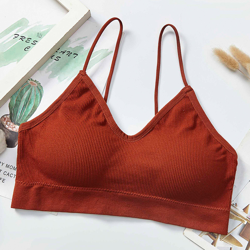 Threaded halter, beautiful back, chest wrap, fine shoulder strap, comfortable and breathable, solid-color underwear with chest pad, women's vest without steel ring undefined