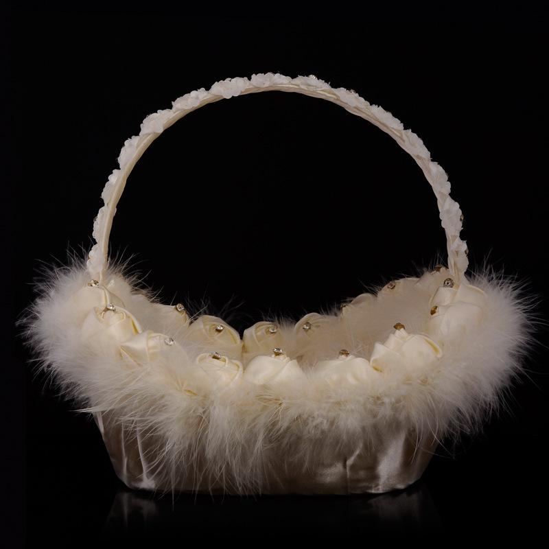 Cross-border Western-style wedding flower girl, ostrich wool rose, handmade flower basket, bridesmaid carrying basket, wedding decoration supplies Specification image