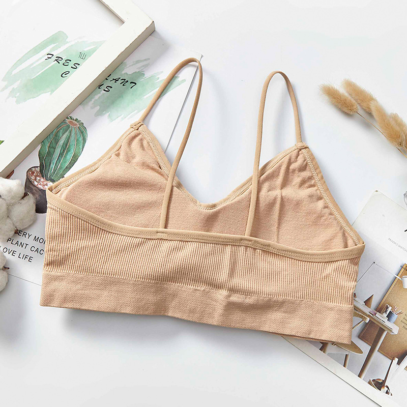 Threaded halter, beautiful back, chest wrap, fine shoulder strap, comfortable and breathable, solid-color underwear with chest pad, women's vest without steel ring details Picture