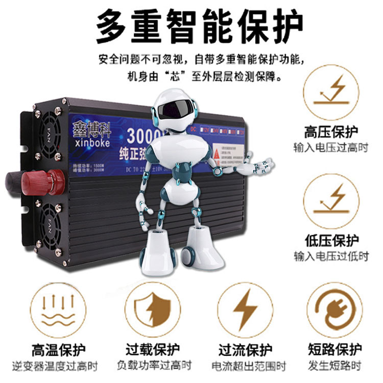 厂家车载太阳能转换器12V24v48v转220V光伏大功率 纯正弦波逆变器产品图