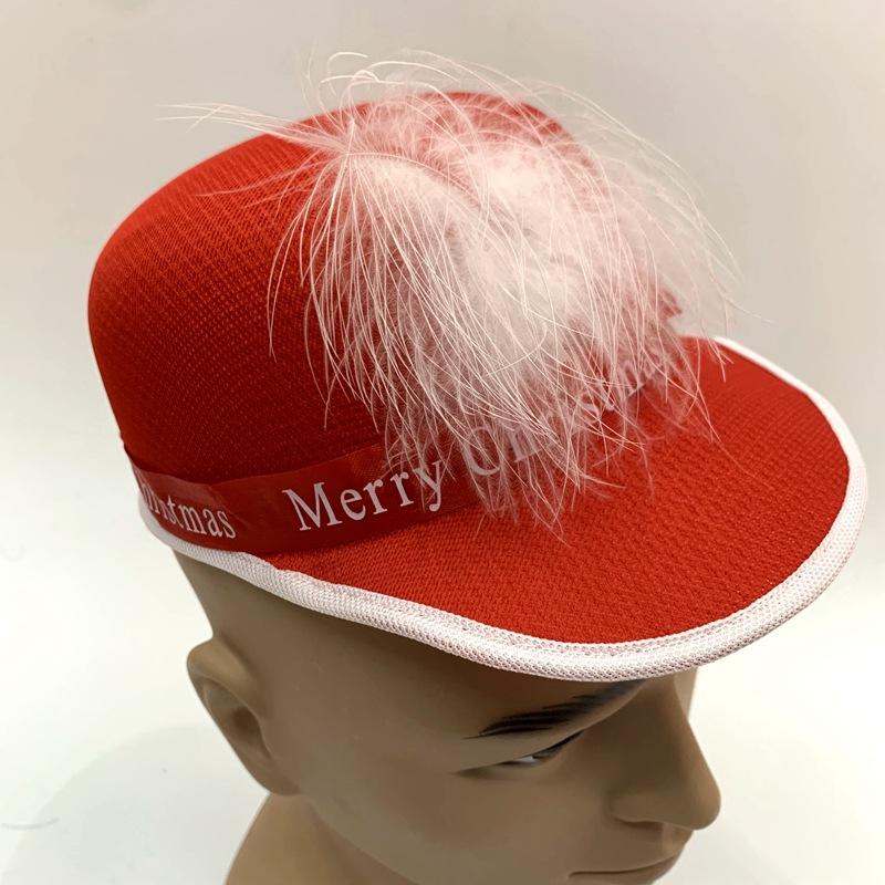 Dome-shaped African child's red "Happy New Year" baseball cap and white feather "Happy Christmas and New Year" little boy hat Item Picture