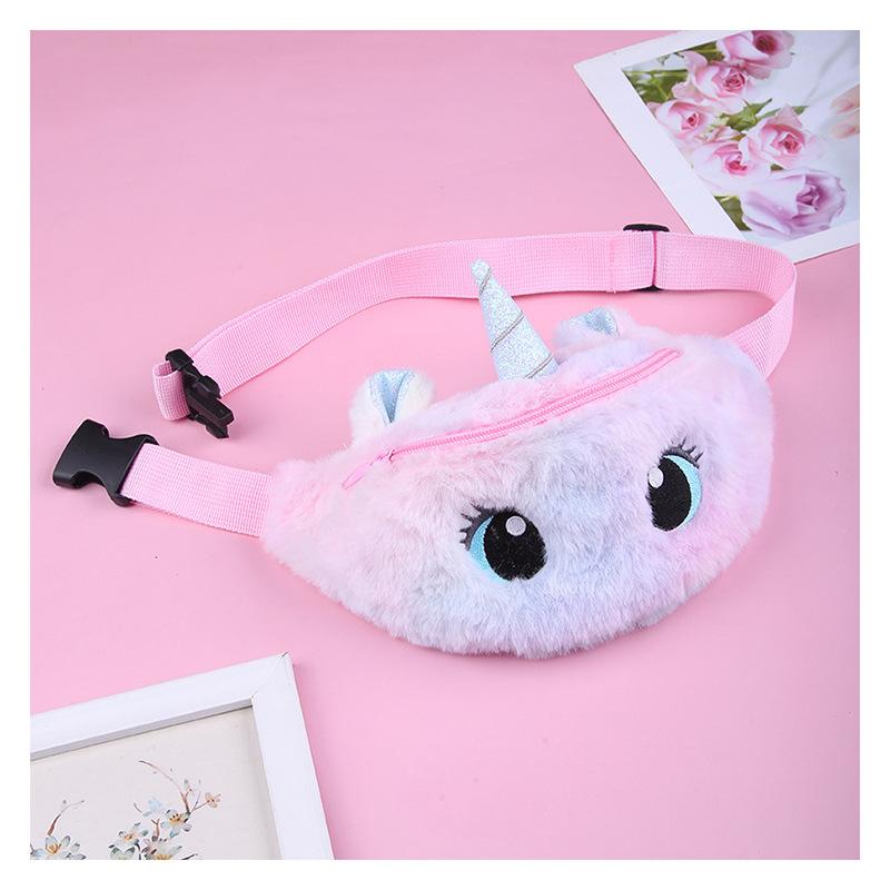 Unicorn cartoon plush single-shoulder bag, cute little girl, big eye waist bag, kindergarten children's crossbody bag, chest bag Item Picture