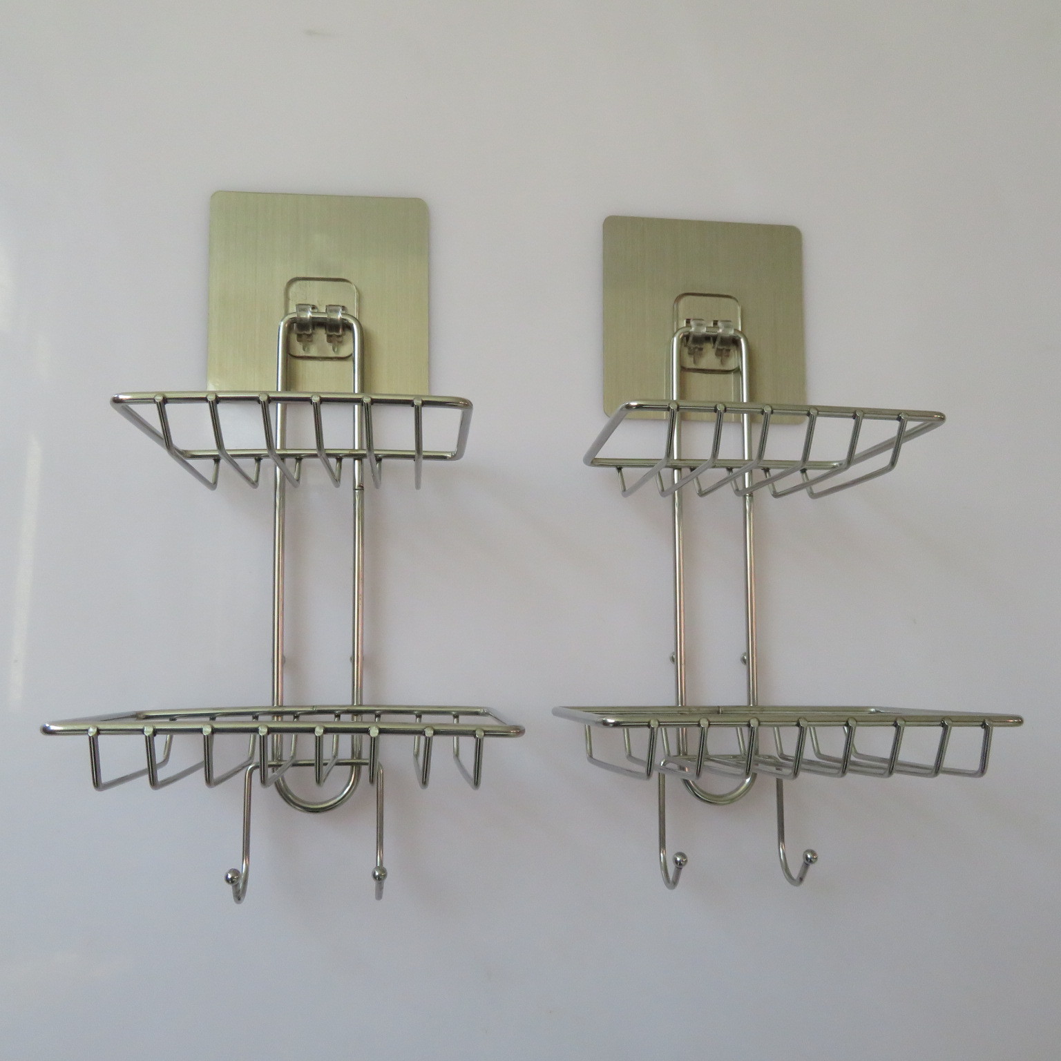 Factory direct sales of stainless steel double-layer soap boxes with hooks, no need for drilling, nano strong invisible soap box rack, bathroom Specification drawing