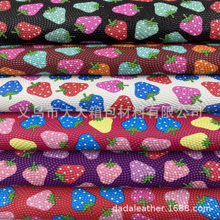 义乌工厂 现货供应 珍珠纹皮革 印花格子 水刺底部 人造革 箱包料