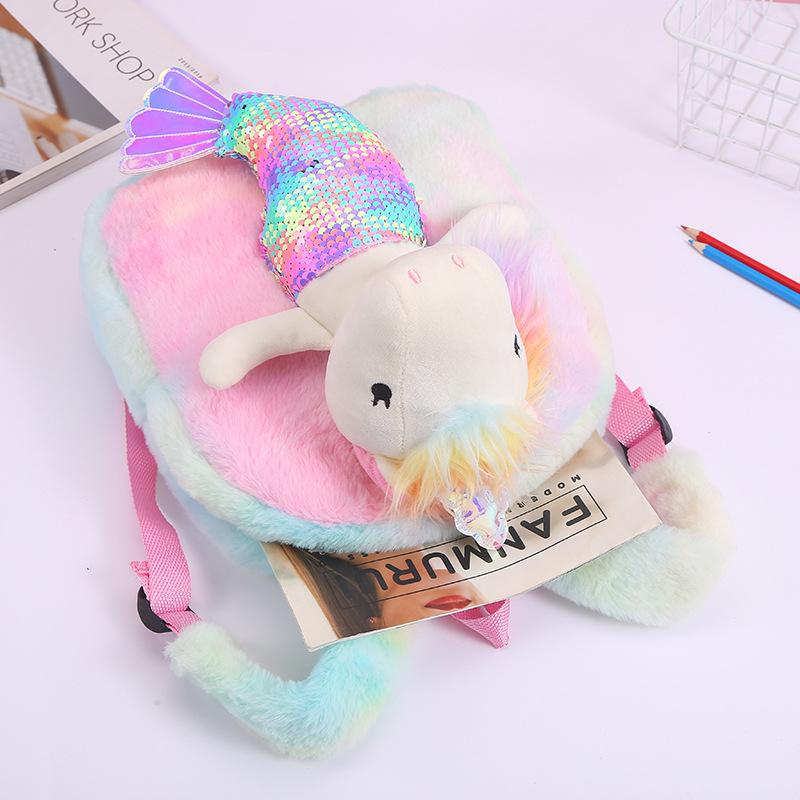 Unicorn plush backpack for children, cute cartoon mermaid sequined schoolbag, casual backpack for women Application Scenario