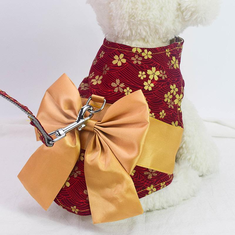 Japanese bow bow dog chest strap cross-border new dog clothes walking cat leash leash for cats full figure