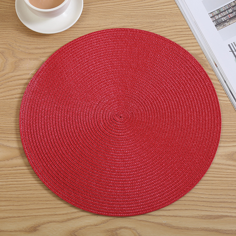 Wholesale of Japanese-style colored woven table MATS, PP eco-friendly round Western placemats, heat-insulating, waterproof and mold-proof tablecloth coasters Specification image