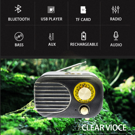 cmik retro Bluetooth speaker, a nostalgic mini Bluetooth speaker, wireless charging for mobile phones, and a cute little speaker details Picture