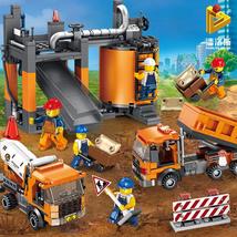 潘洛斯工程场景积木施工现场水泥罐车运土车工程机器模型积木玩具